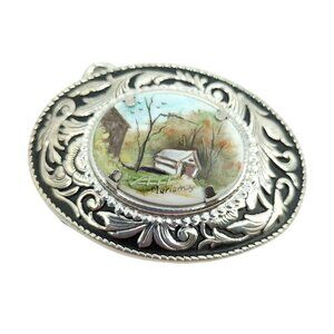 Western‎ Style VTG Belt Buckle Bridge Southern Black Silver Tone Signed Mariams